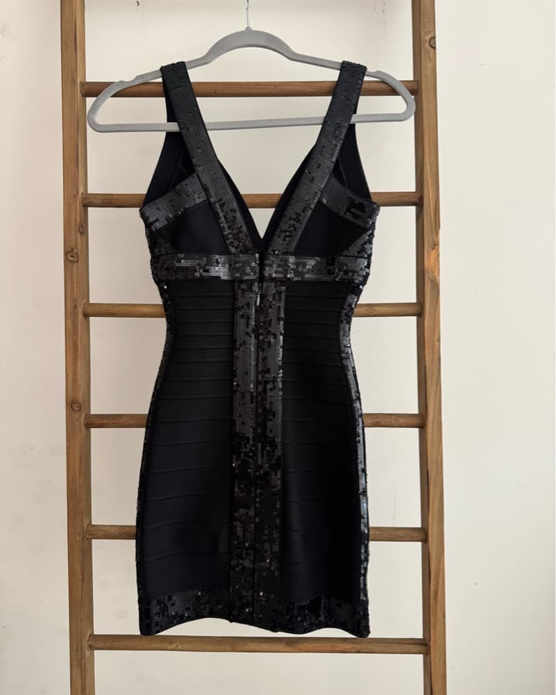 Sequined Black Cocktail Dress - Image 2