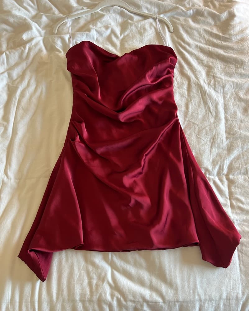 Sultry Satin Strapless Dress - Image 1