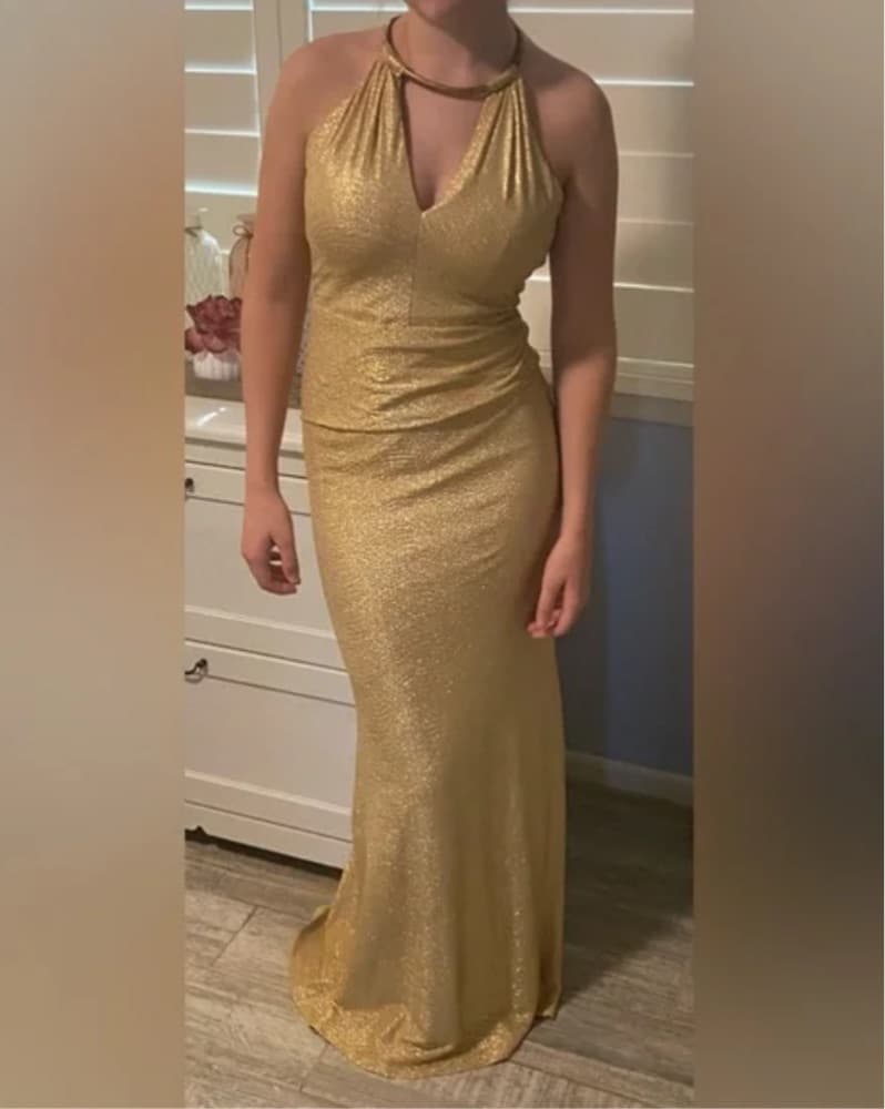 B. Darlin Gold Open Back Maxi Gown - Image 3