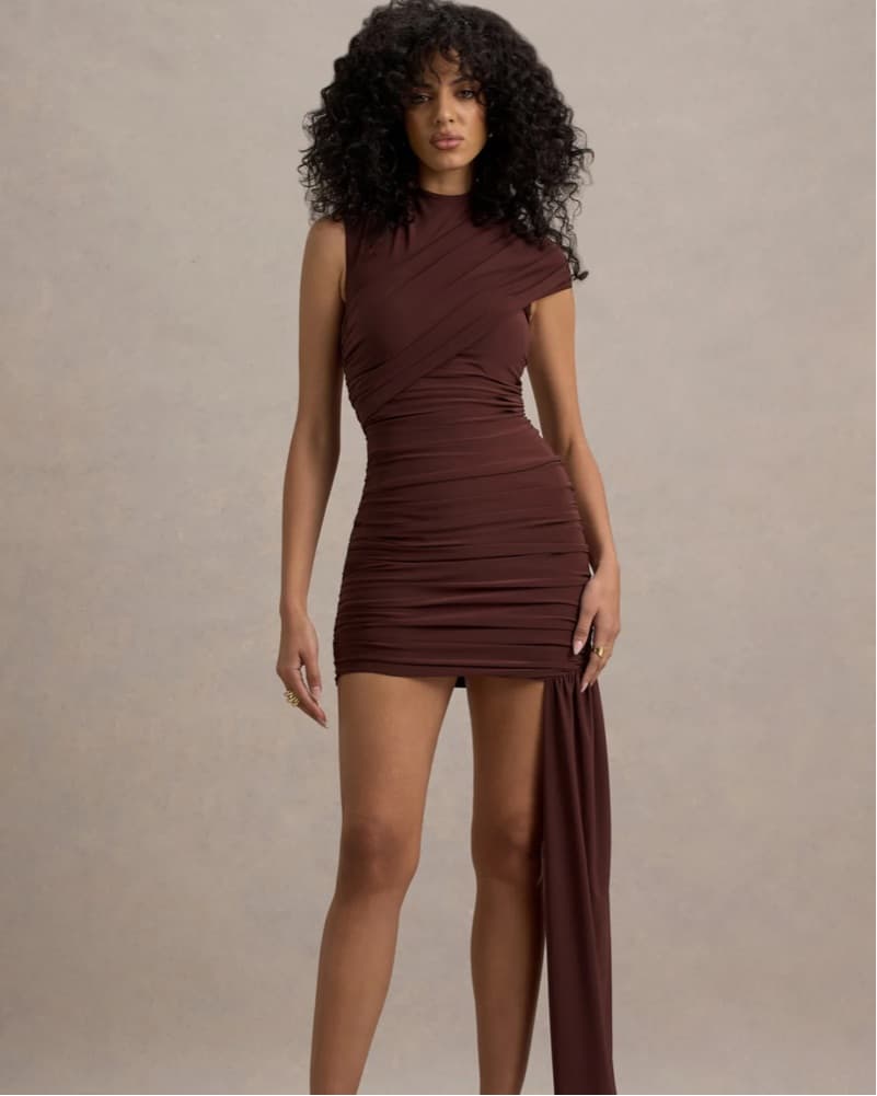 Club london Brown Ruched Mini Dress  - Image 2