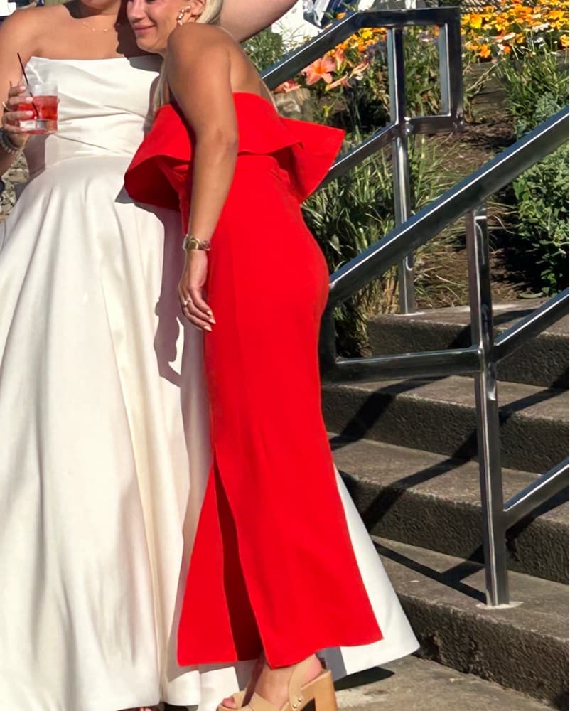 Red Strapless Ruffle Gowm - Image 4