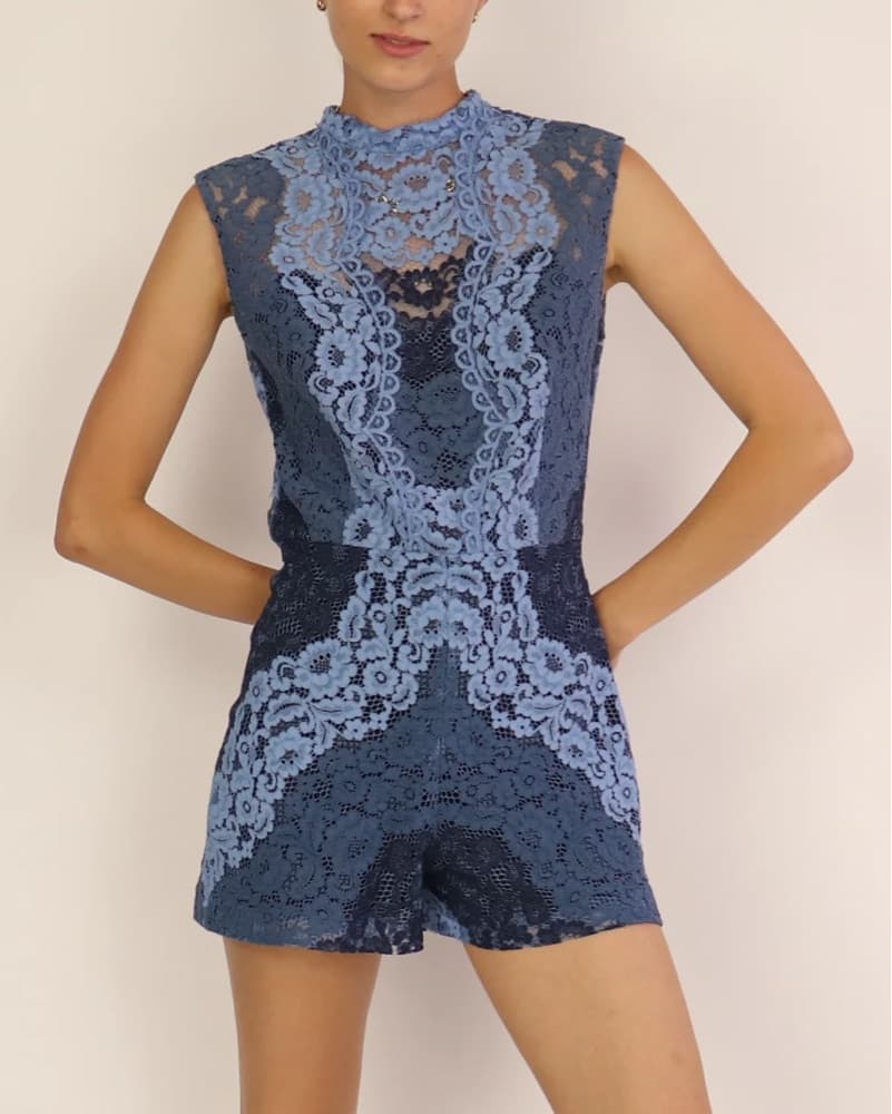 Sandro Blue Lace Romper - Image 1