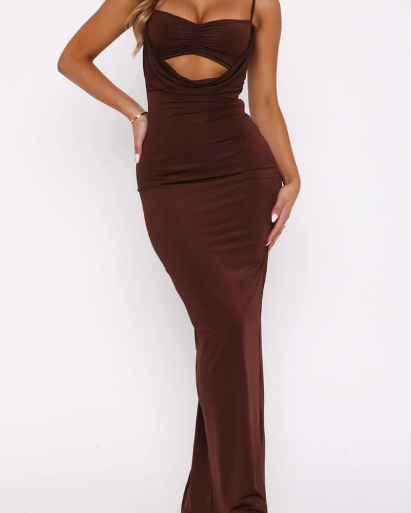 Brown Maxi Dress with Cutout - Image 1