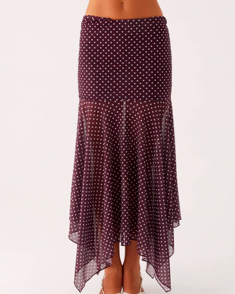 Peppermayo Burgandy Polka Dot Maxi Skirt - Image 2
