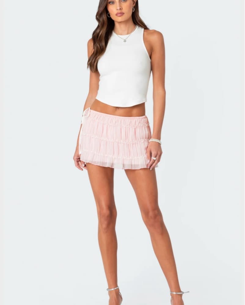 Baby Pink Chiffon Mini Skirt - Image 1