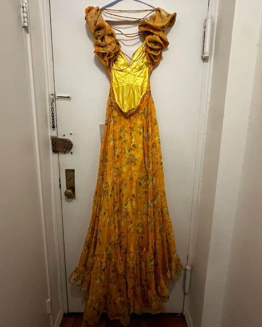 MAC DUGGAL Yellow Tiered Floral Gown - Image 6