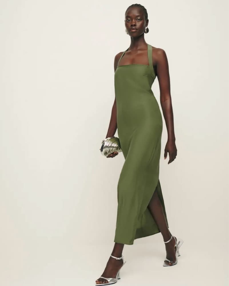 Reformation Green Silk Dress - Image 1