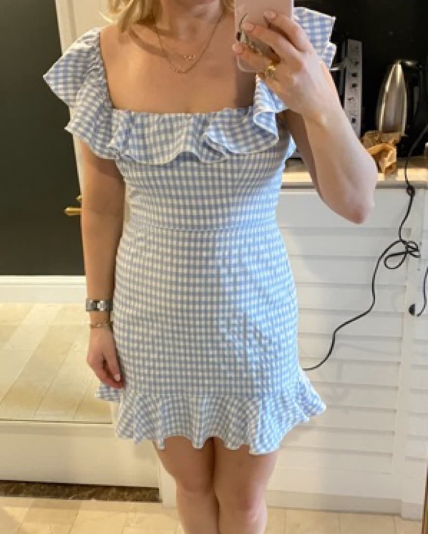 Majorelle Blue Gingham Ruffle Dress - Image 5
