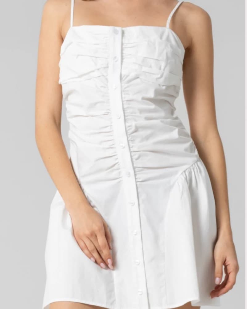 White Ruched Button Down Dress - Image 1