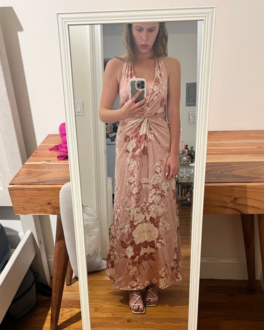 Reformation Pink Floral Halter Cutout Midi Dress - Image 4