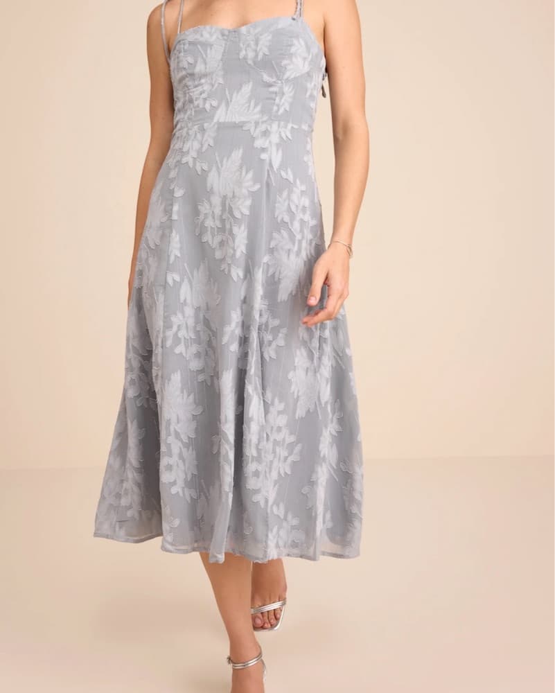 Lulu's Dusty Blue Floral Midi Dress - Image 1