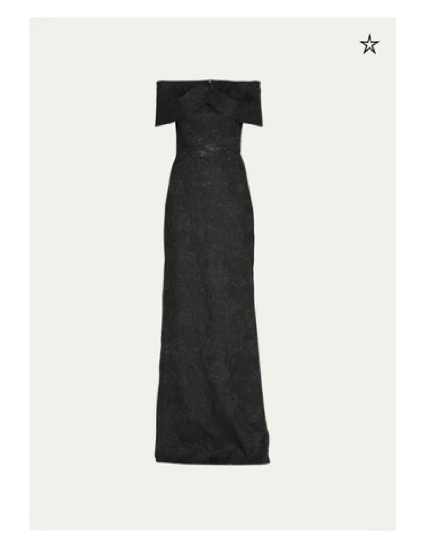 Off Shoulder Jacquard Column Gown - Image 1