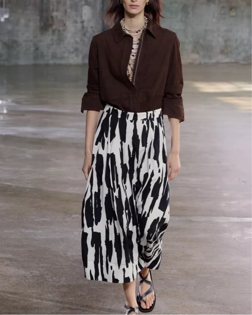 Zara Black And White Printed Skirt - Image 1