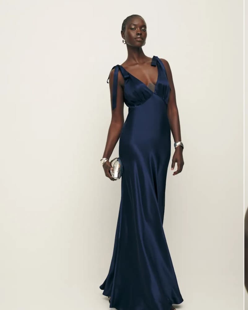 REFORMATION SILK MAXI DRESS NAVY S - Image 4