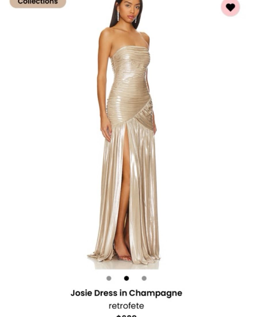 Stunning Champagne Gown with Ruched Bodice and High Slit - Image 2