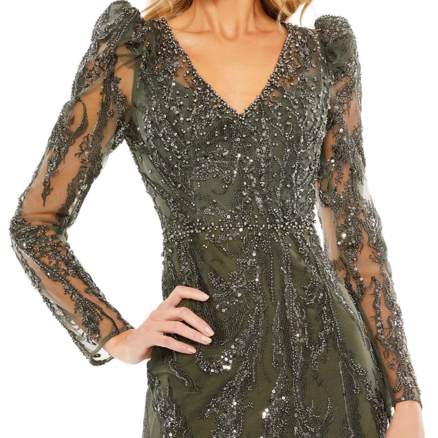 Mac Duggal Sequin Puff Sleeve Gown - Image 4