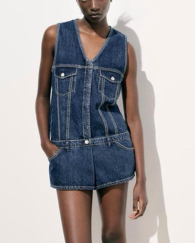 Zara Denim Mini Romper - Image 3