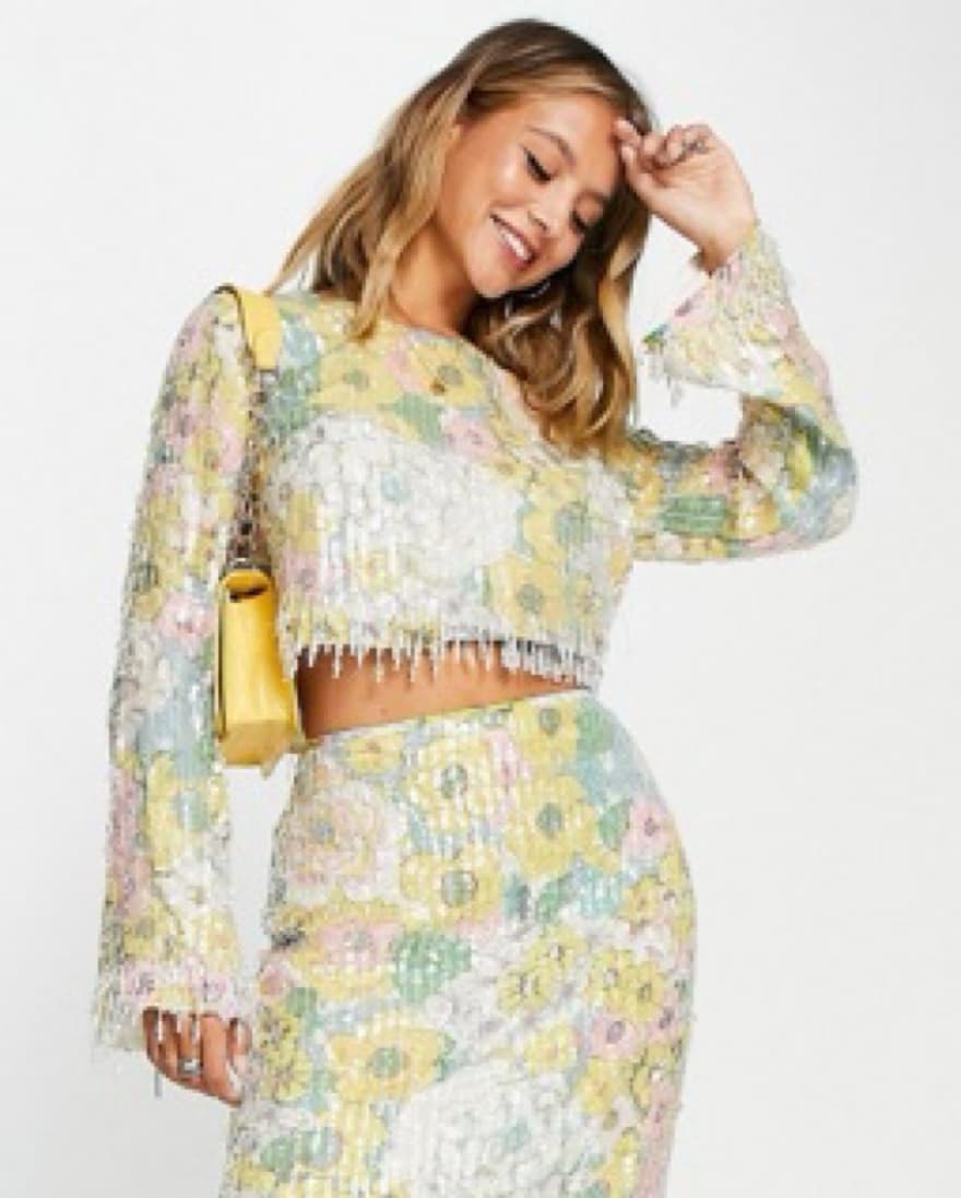 ASOS Floral Print & Sequin Sleeve Top - Image 4