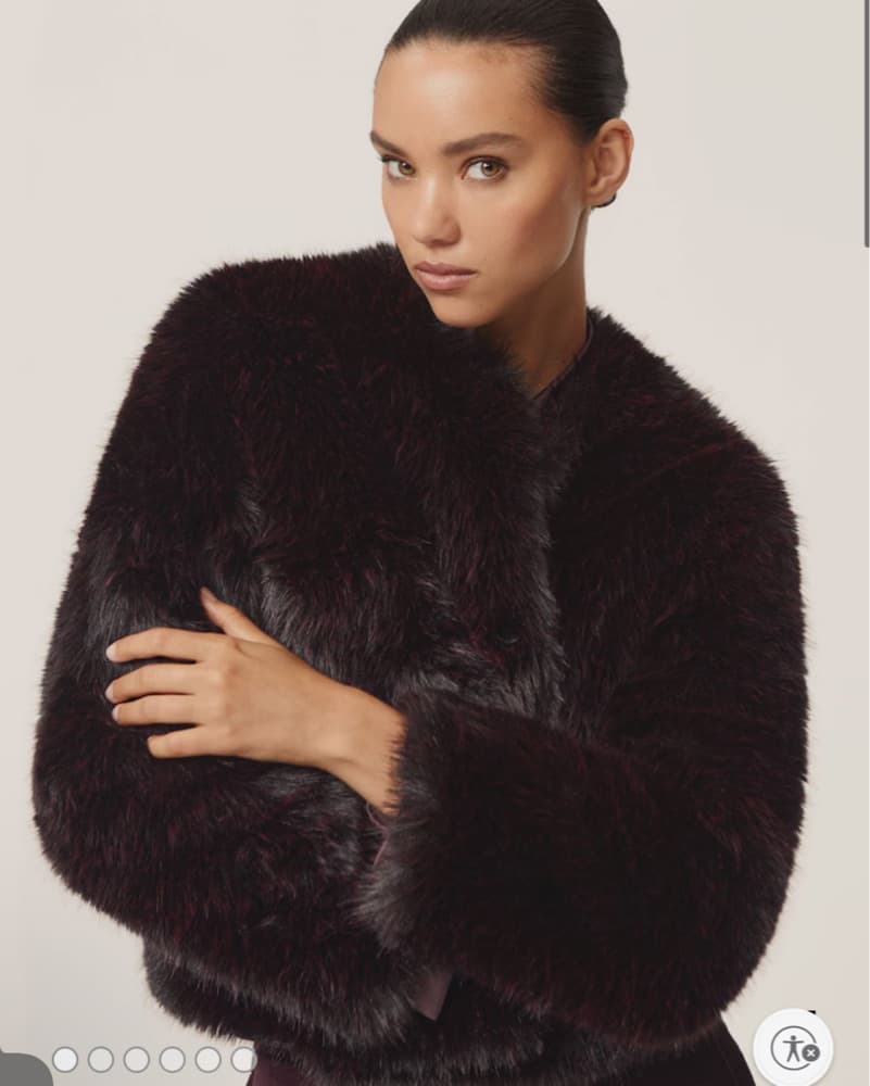 $500 Reiss Faux Fur Burgundy Coat - Image 1