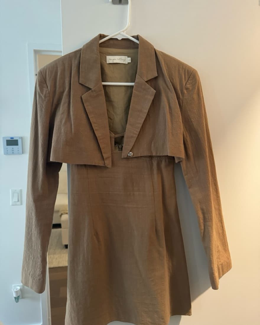 Brown Linen Dress + Blazer Set - Image 3
