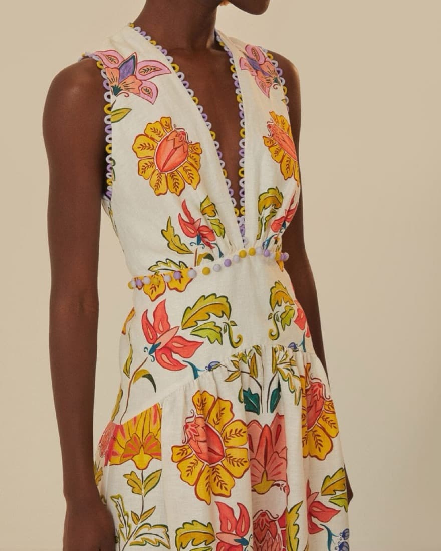 Farm Rio Floral Linen Maxi Dress - Image 3