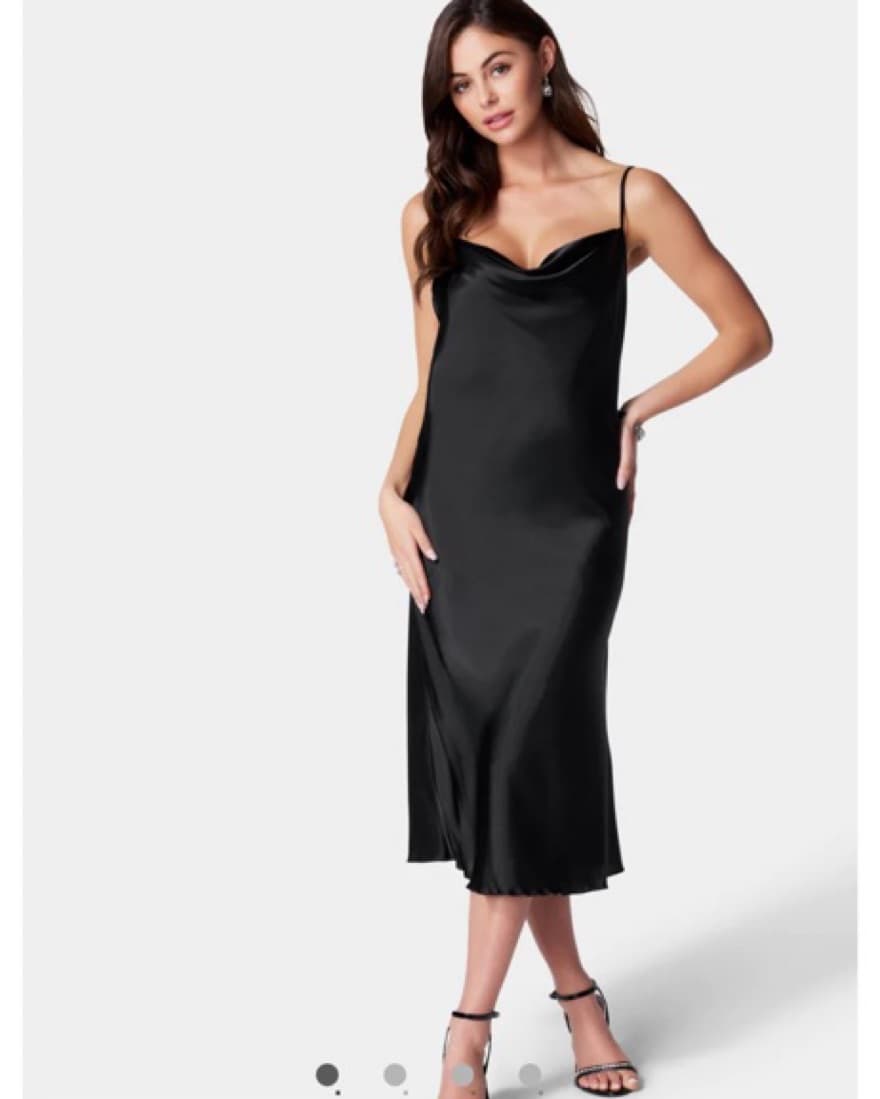 Black Silk Cowl Neck Midi Dress - Image 2