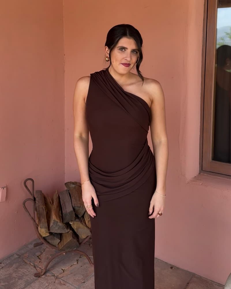 Fleur Brown One Shoulder Maxi Dress - Image 3