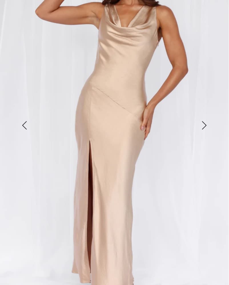 Cowl Neck Satin Dress - Champagne - Image 3