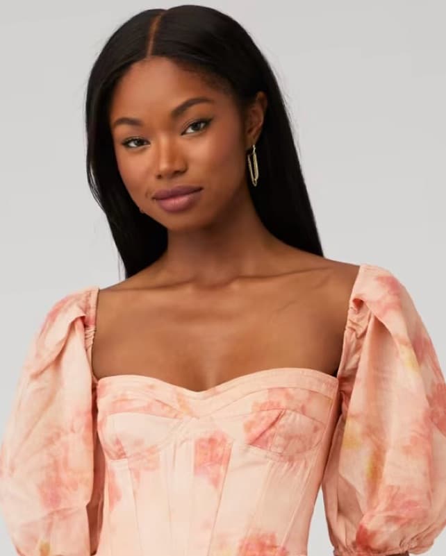 Floral Puff Sleeve Corset Top - Image 1