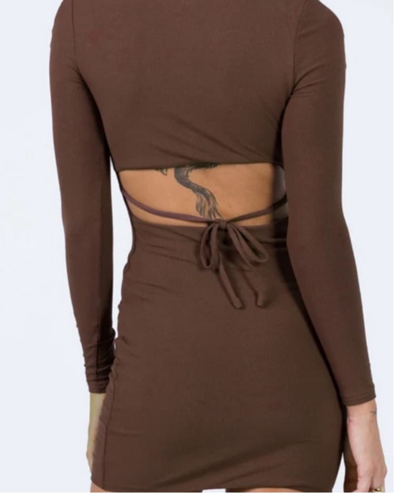 Brown Long Sleeve Mini Dress - Image 3