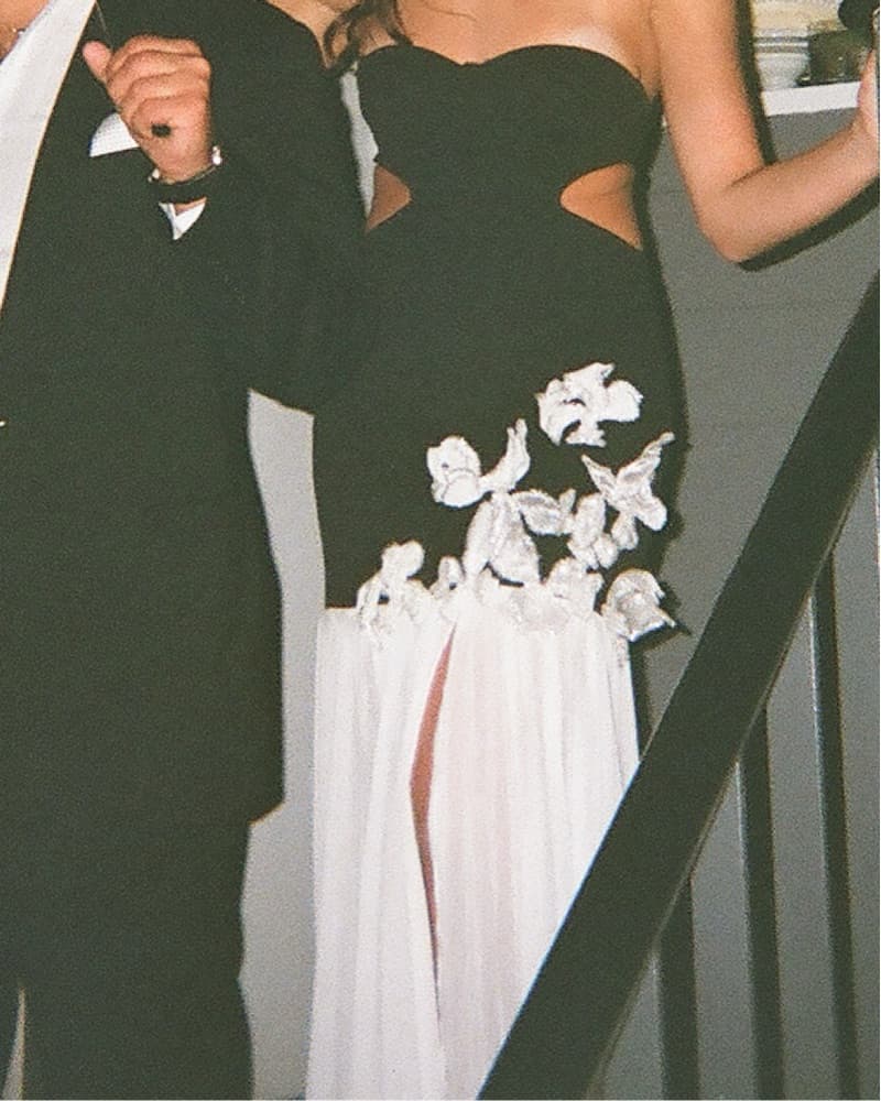 Elegant Black and White Floral Gown - Image 4
