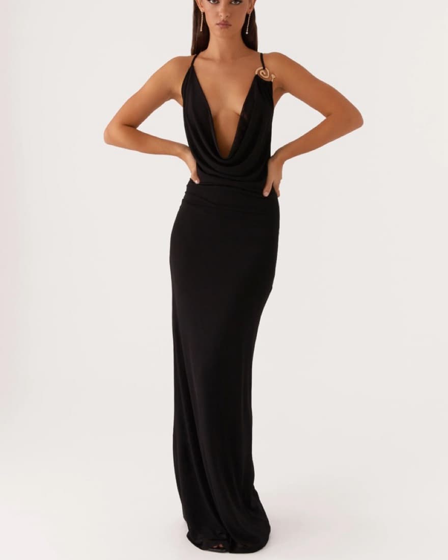 Black Plunge Maxi Dress - Image 1