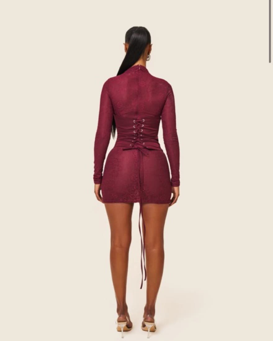 Kenza Mini Dress - Burgundy - Image 3