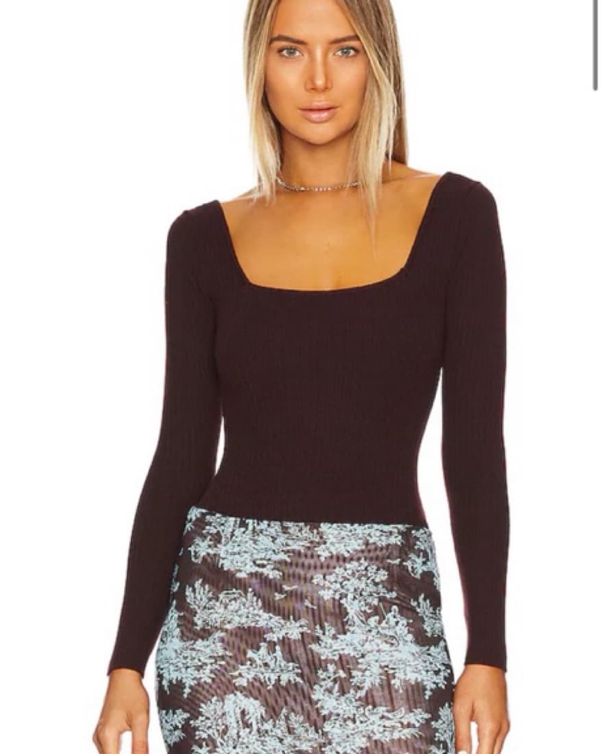 Brown Ribbed Sweater Bodysuit - Image 1