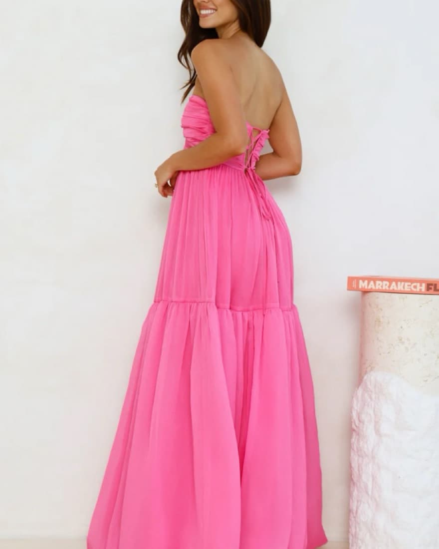 Vibrant Pink Ruffle Gown - Image 3