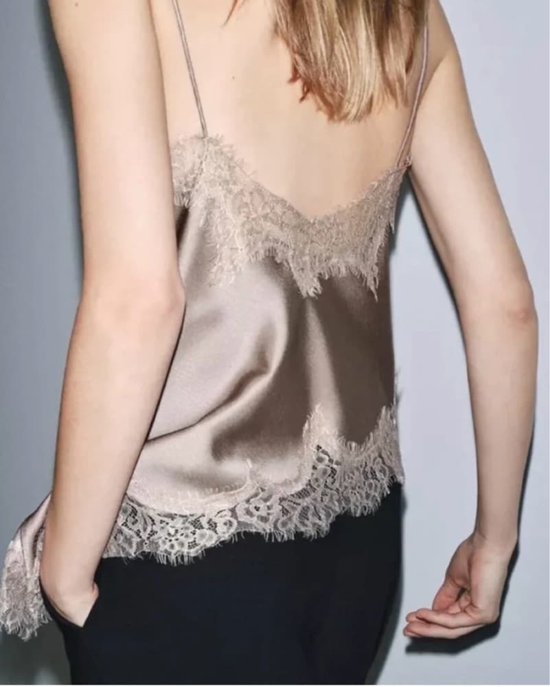Elegant Lace-Trimmed Silky Tank - Image 2
