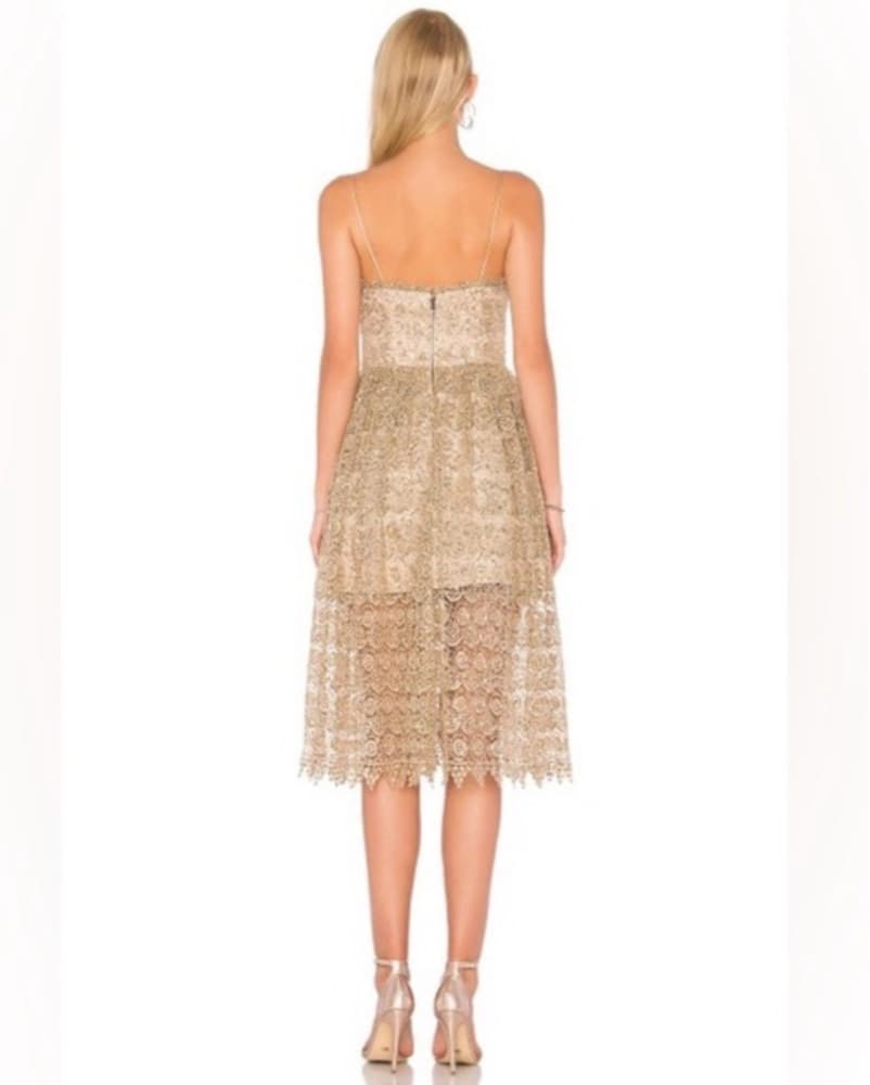 Alice + Olivia Midi Alma Sequin Gold Lace Dress - Image 4