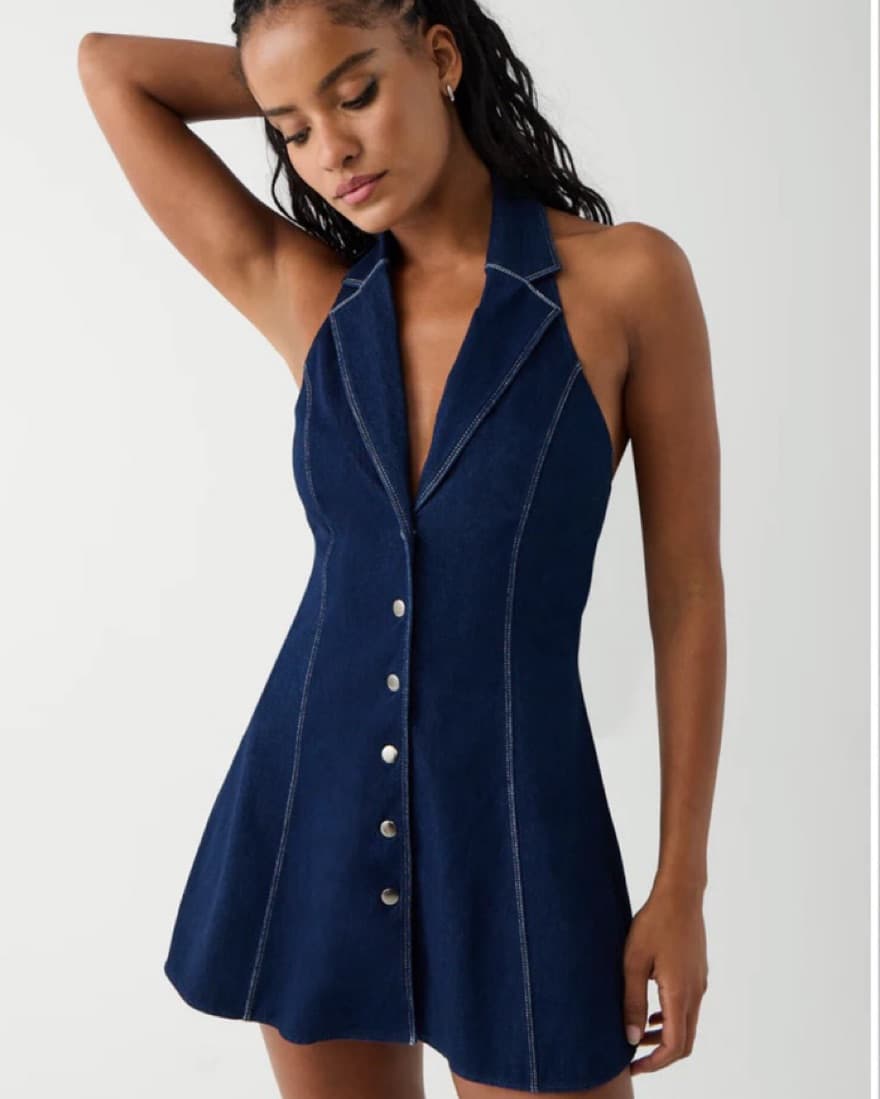 Moonlight Denim Halter Dress - Image 1