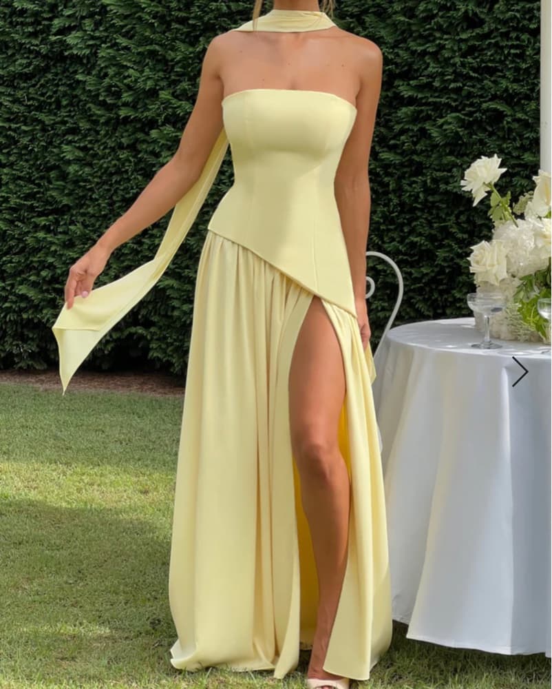 Maliyah Maxi Scarf Dress In Lemon - Image 1
