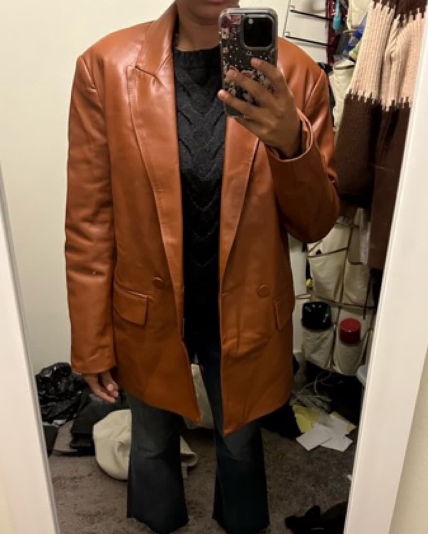 Zara Camel Leather Blazer XS - Image 5