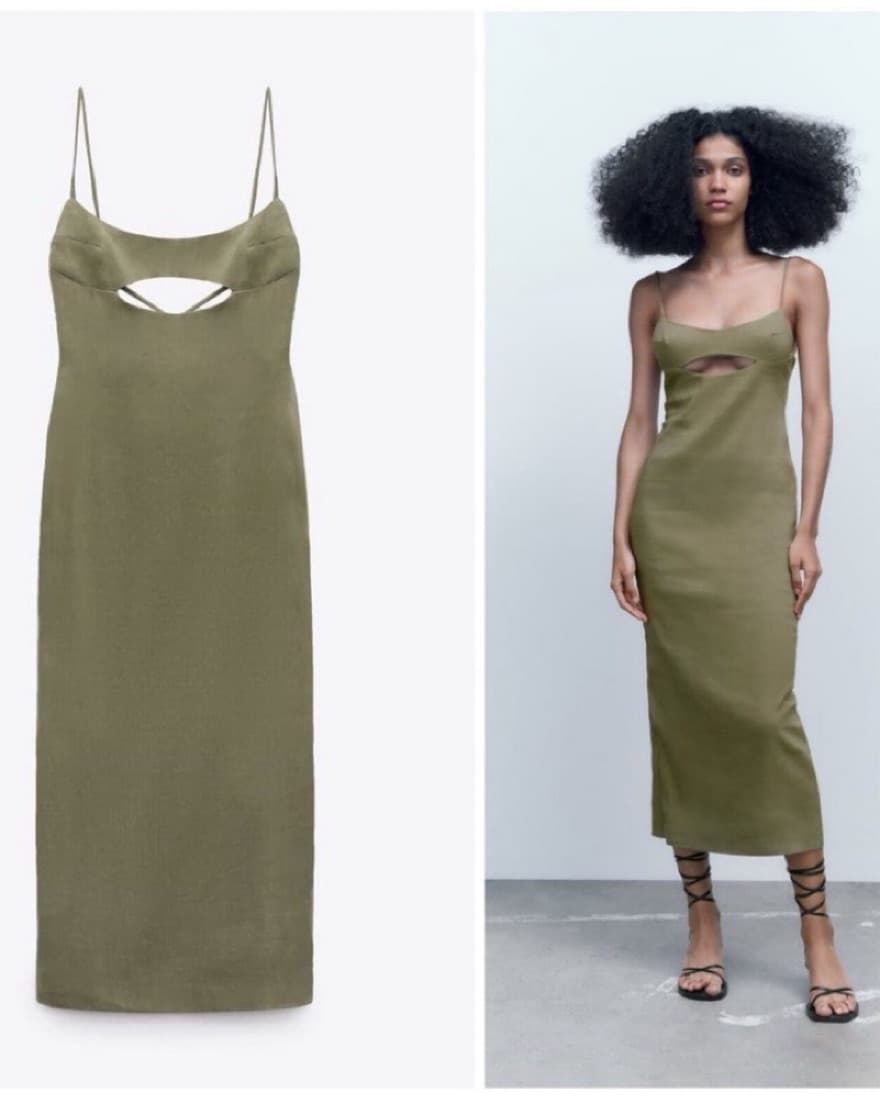 Zara Olive Linen Dress - Image 1