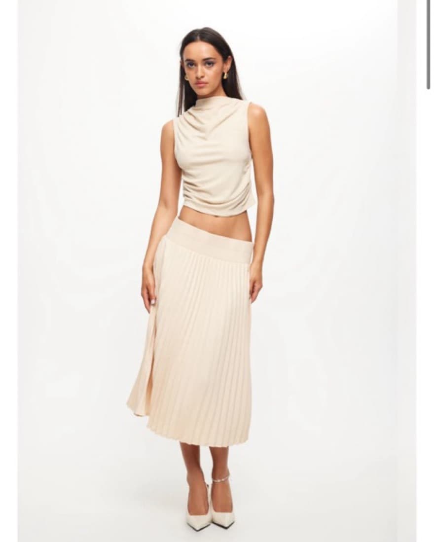 Pleated Midi Skirt In Oatmeal - Image 3