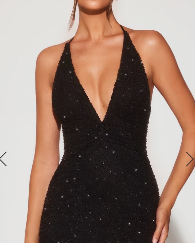 Oh Polly Sparkling Black Halter Gown - Image 3