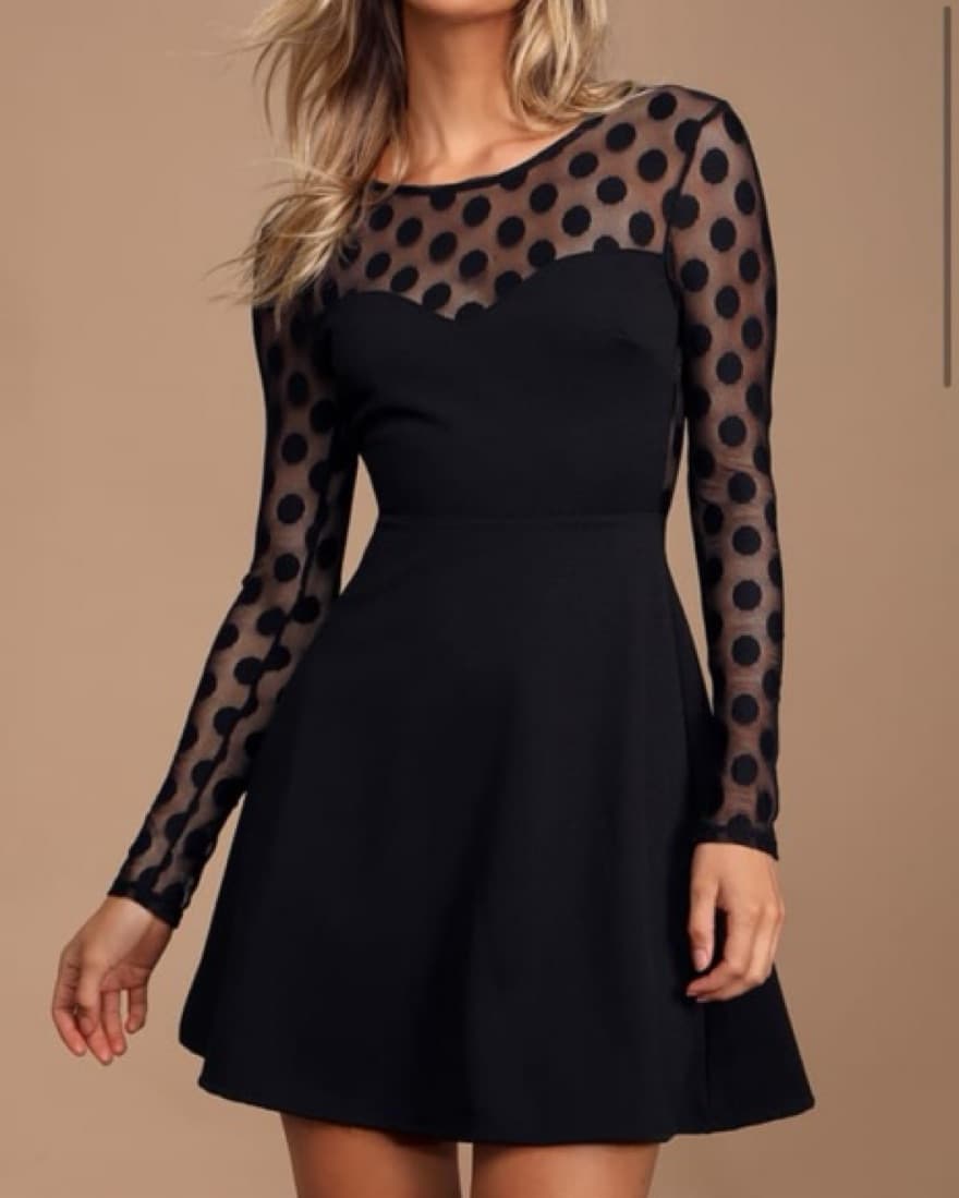 In Hot Dot-ter Long Sleeve Black Dress - Image 3