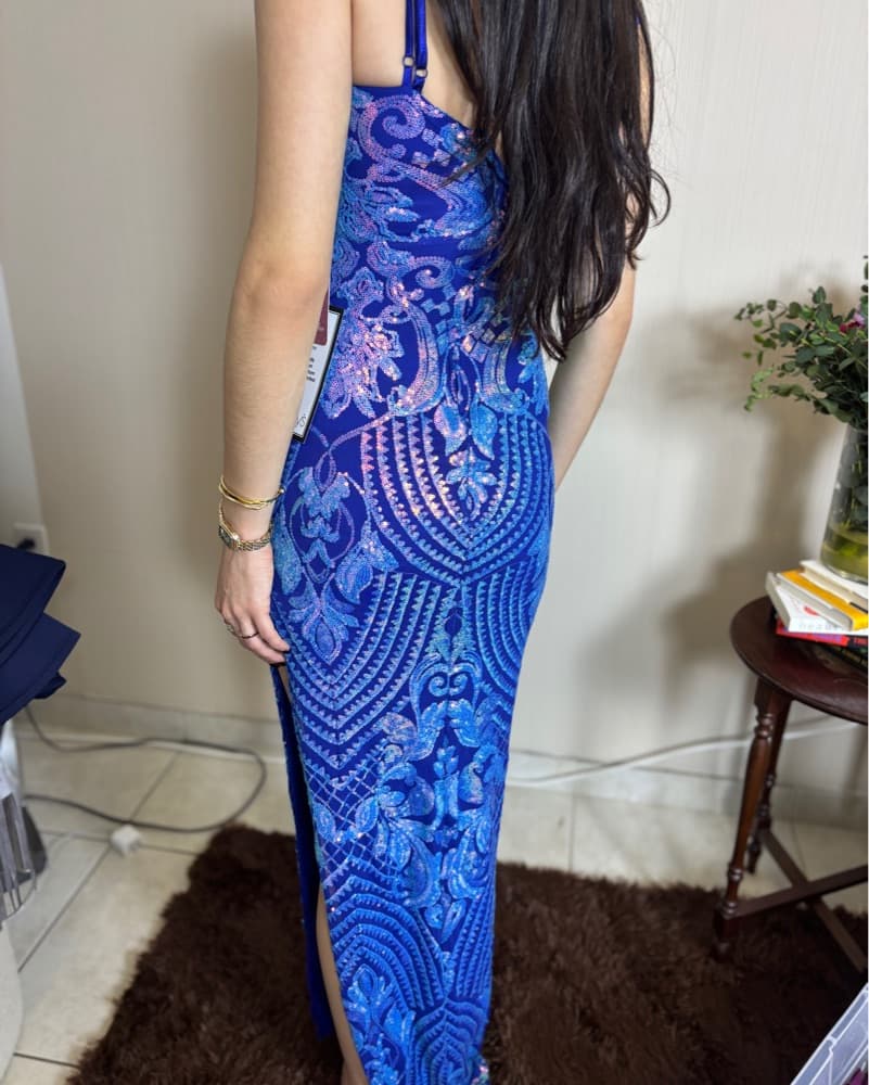 Blue Iridescent Sequined Maxi Dress - Image 2
