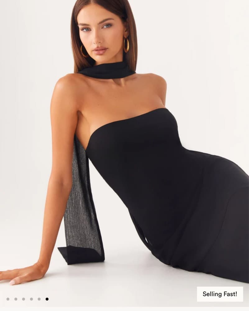 Black Maxi Dress With Scarf  - Image 5