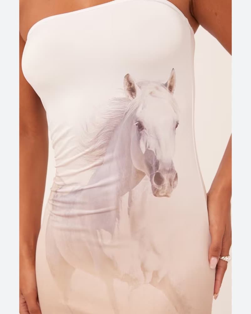 White Strapless Horse Print Mini Dress - Image 2