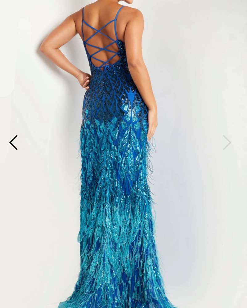 JOVANI 37678 Sequin Long Feather Dress - Image 2
