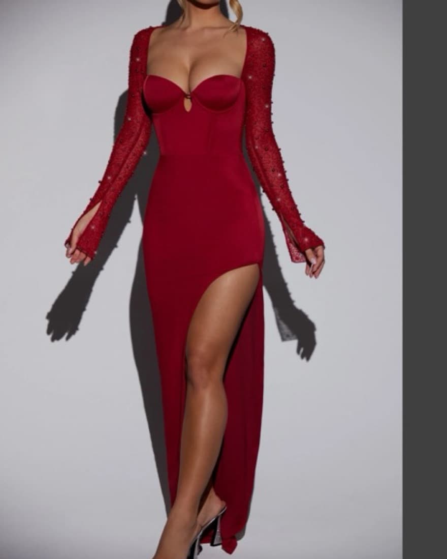 Oh Polly Red Maxi Slit Dress - Image 2