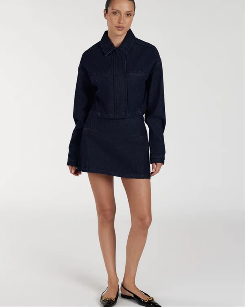 Chic Denim Shacket and Mini Skirt Set - Image 2